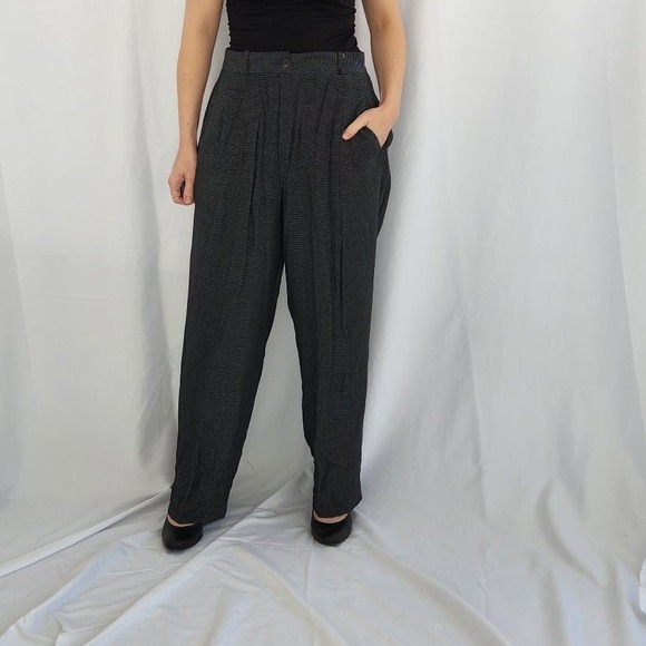 Vintage Pants - 90s Black and White Polka Dot Rayon Trousers